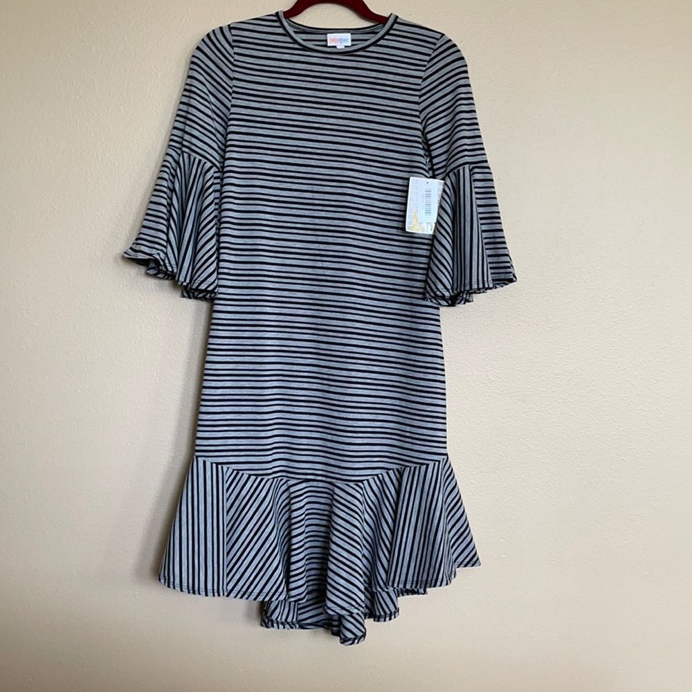 LulaRoe Maurine-XXS Gray with black Stripes Dress
